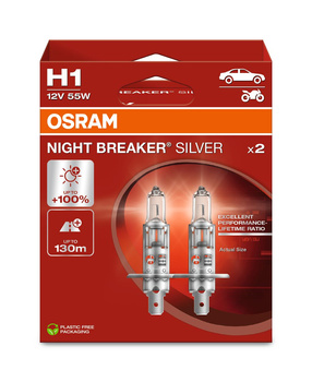 OSRAM H1 12V 55W NIGHT BREAKER® SILVER +100%